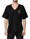 Tricou Dolce & Gabbana negru din bumbac cu mânecă scurtă și logo V-neck