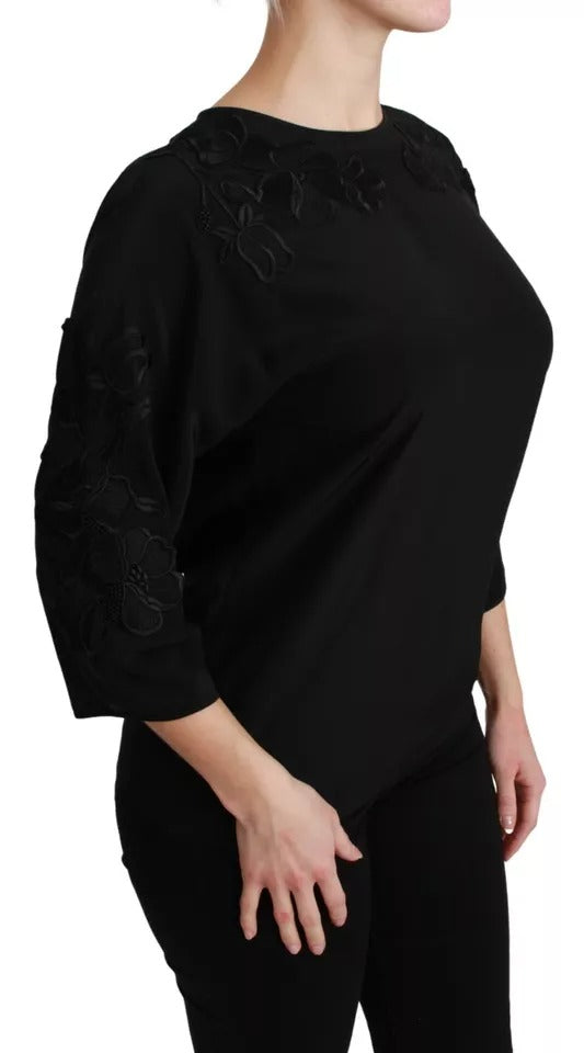 Bluză de mătase neagră cu broderie florală Dolce & Gabbana