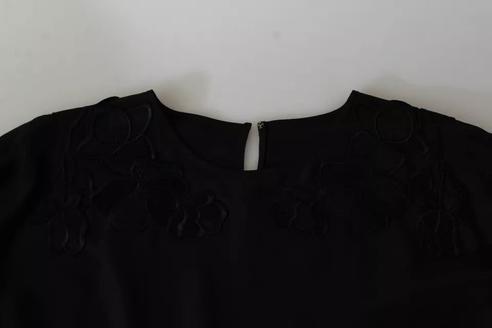 Bluză de mătase neagră cu broderie florală Dolce & Gabbana