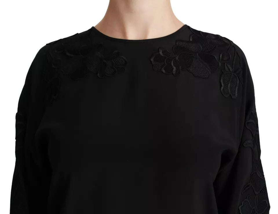 Bluză de mătase neagră cu broderie florală Dolce & Gabbana