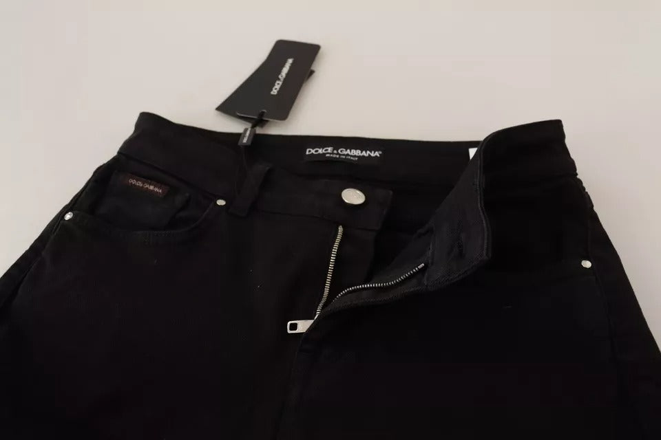 Blugi skinny din denim elastic negri din bumbac Dolce & Gabbana