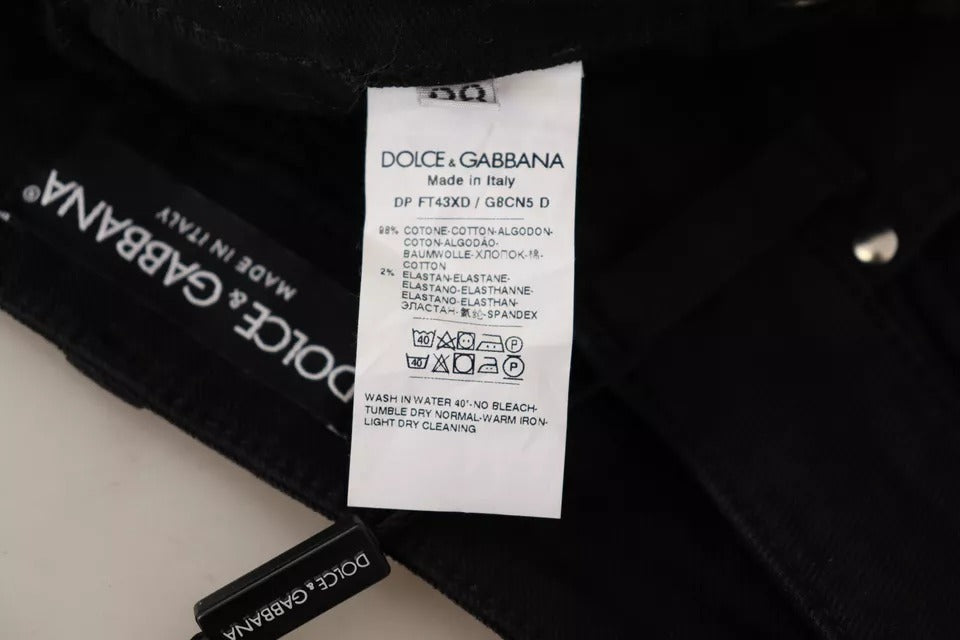 Blugi skinny din denim elastic negri din bumbac Dolce & Gabbana