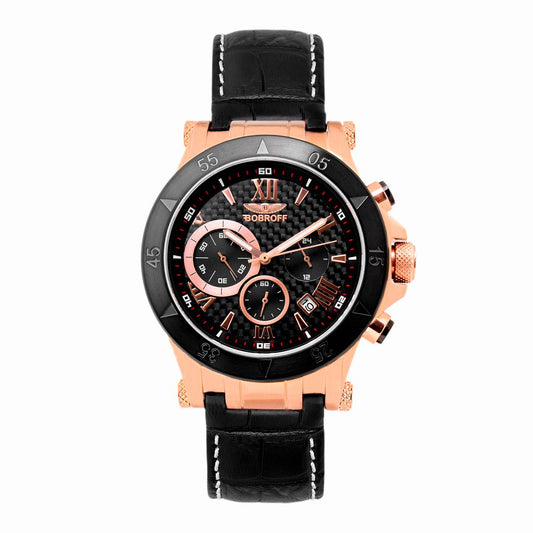 Bobroff Black Leather Dress Watch