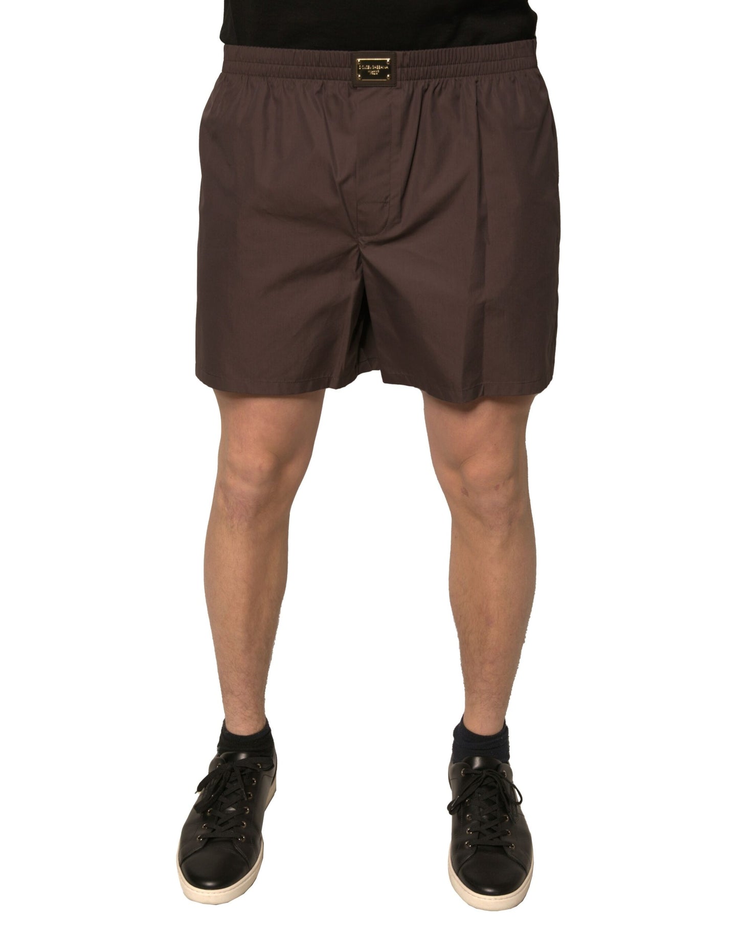 Pantaloni scurți Dolce & Gabbana maro din amestec de bumbac pentru bărbați cu talie medie