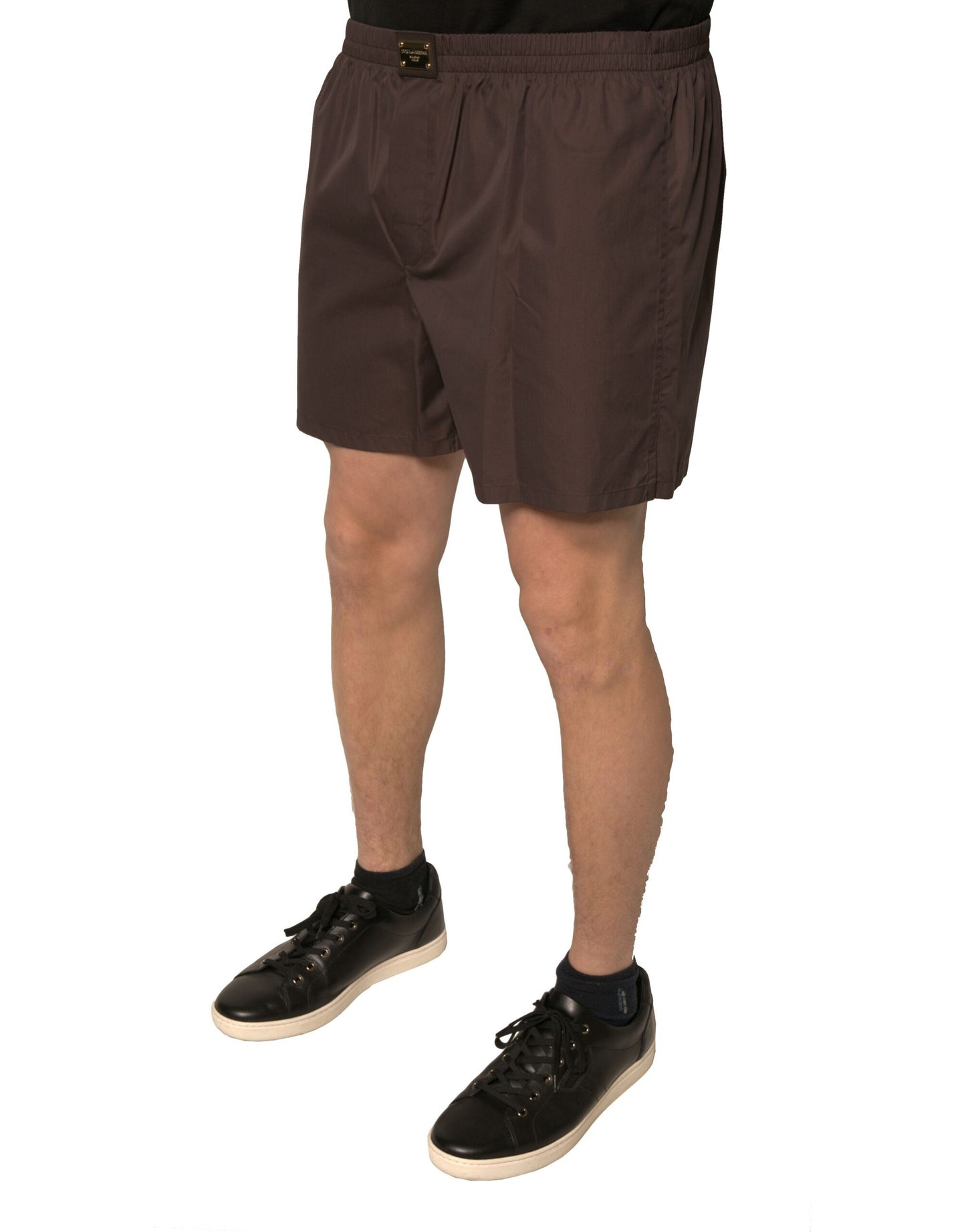 Pantaloni scurți Dolce & Gabbana maro din amestec de bumbac pentru bărbați cu talie medie