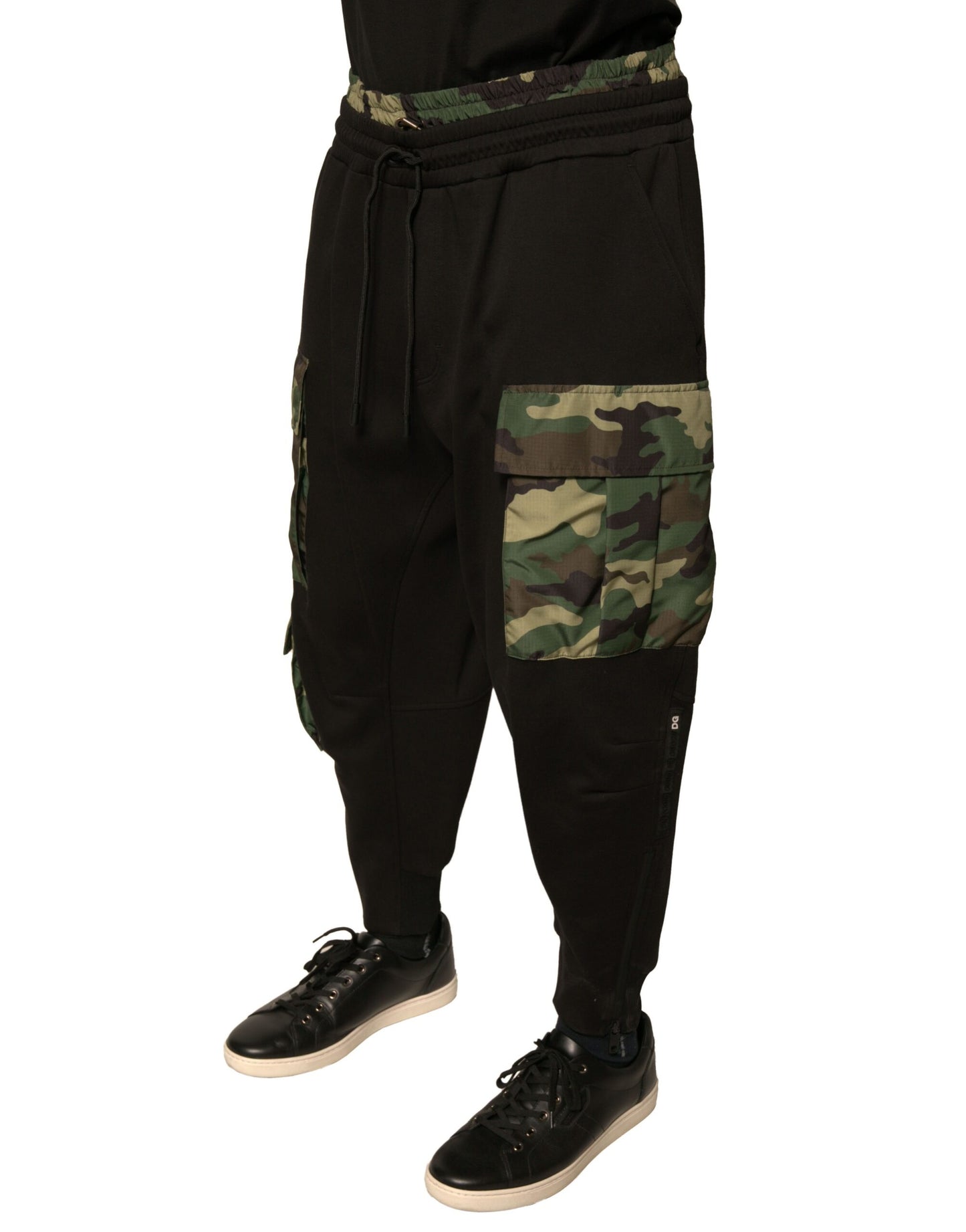 Pantaloni cargo Dolce & Gabbana negri din bumbac camuflaj