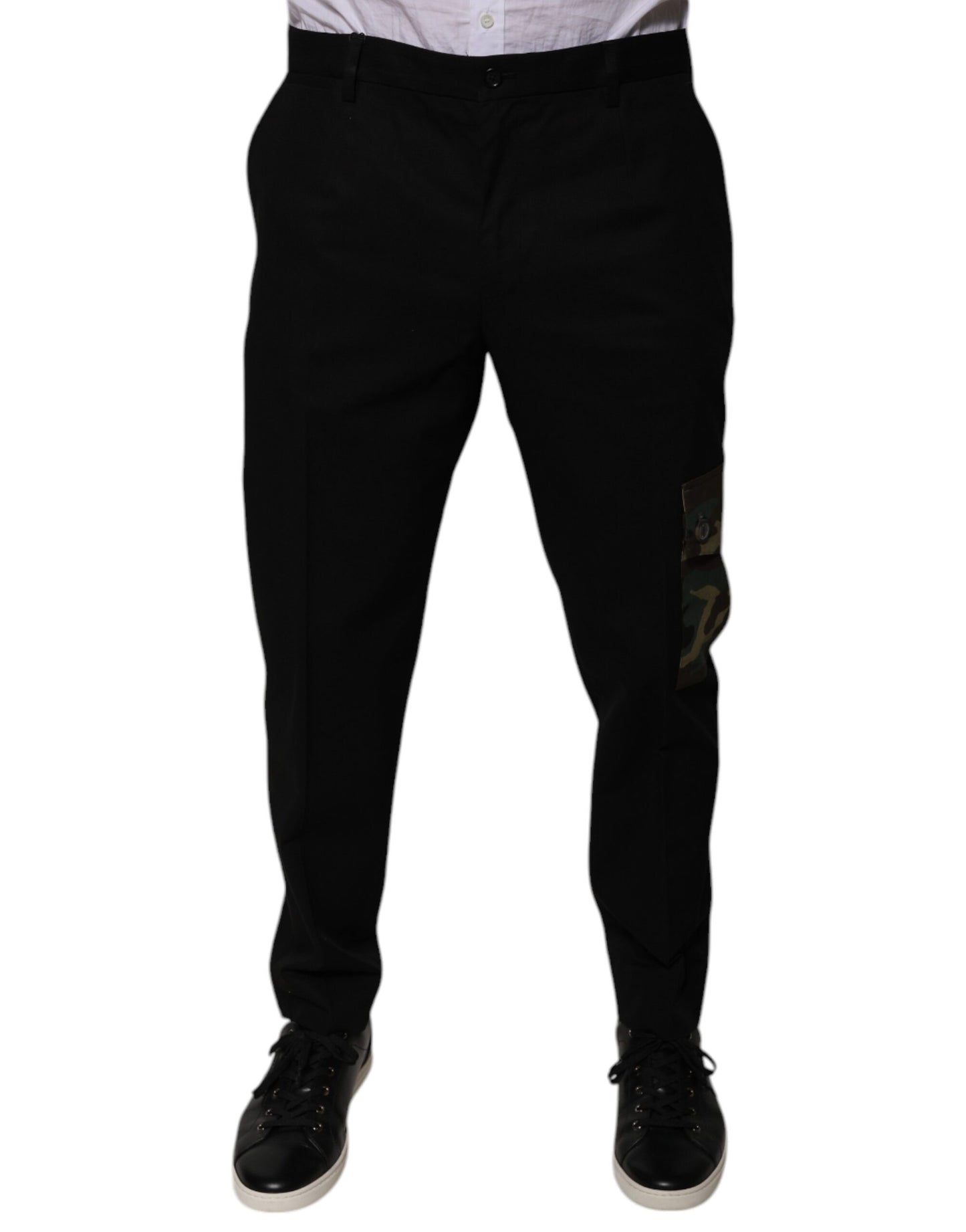 Dolce & Gabbana Pantaloni cargo casual negri din bumbac pentru bărbați