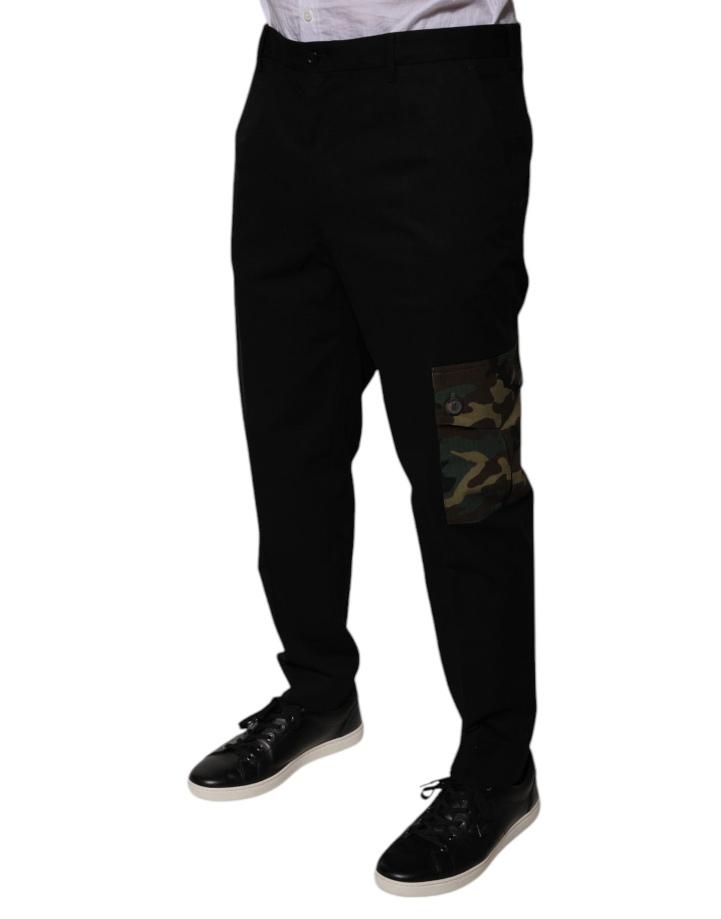 Dolce & Gabbana Pantaloni cargo casual negri din bumbac pentru bărbați