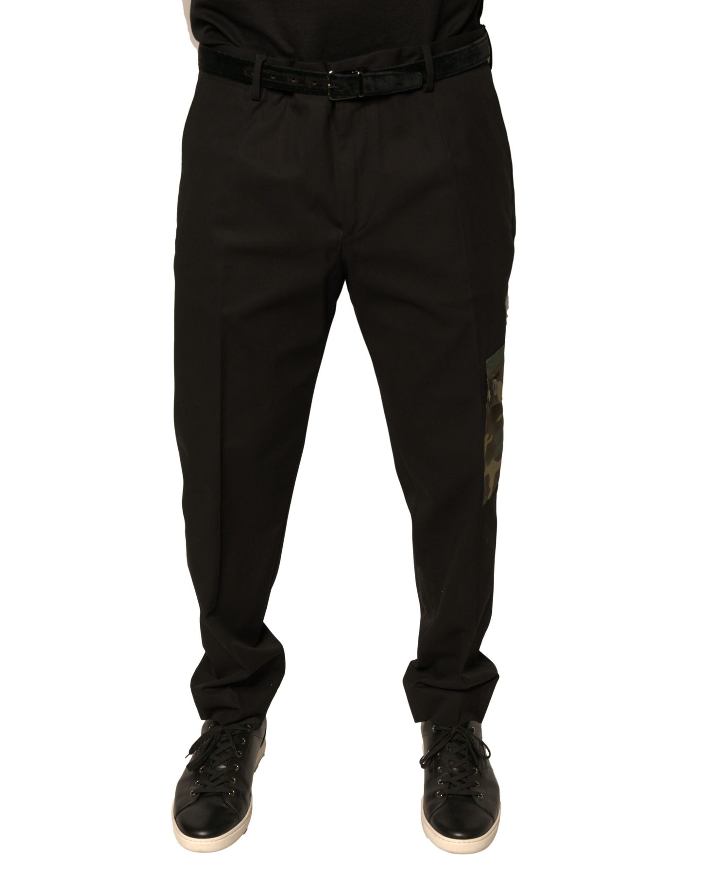 Dolce & Gabbana Pantaloni cargo casual negri din bumbac pentru bărbați