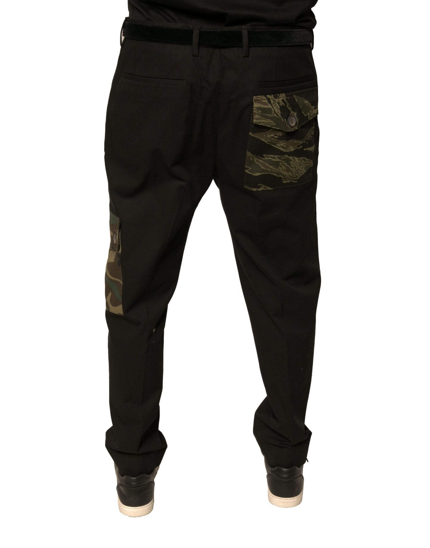 Dolce & Gabbana Pantaloni cargo casual negri din bumbac pentru bărbați
