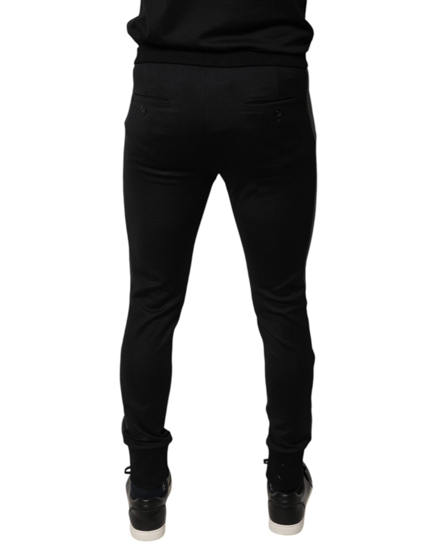 Pantaloni slim fit din lână cu imprimeu de potcoavă neagră Dolce & Gabbana