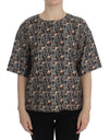 Dolce & Gabbana Gray Gold Key Print Silk Blouse T-shirt