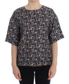Dolce & Gabbana Gray Gold Key Print Silk Blouse T-shirt