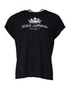 Tricou Dolce & Gabbana albastru închis cu logo și coroană, guler rotund din bumbac
