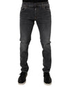 Blugi Dolce & Gabbana gri închis din bumbac spălat, croială slim fit