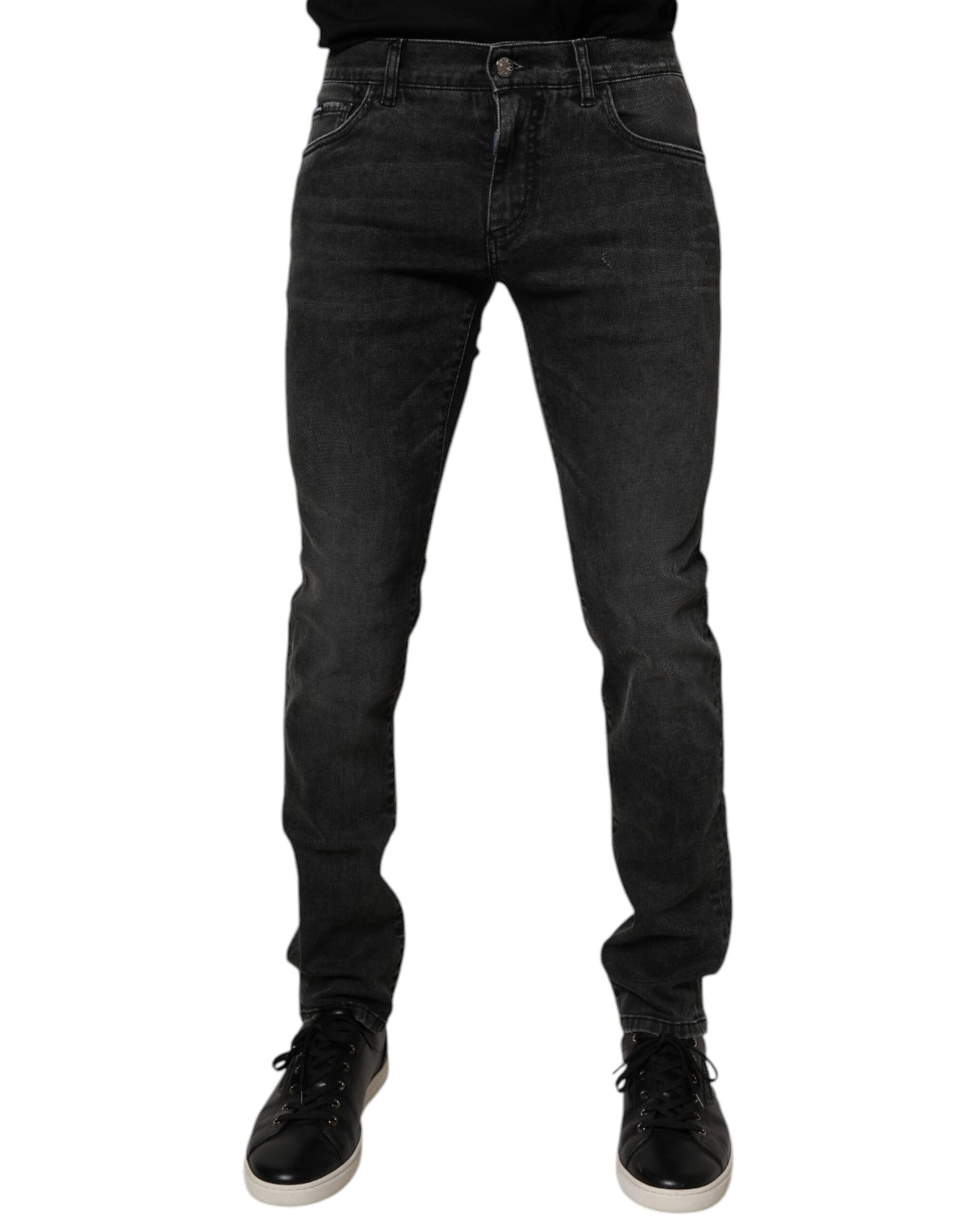 Blugi skinny Dolce & Gabbana negri din bumbac elastic pentru bărbați