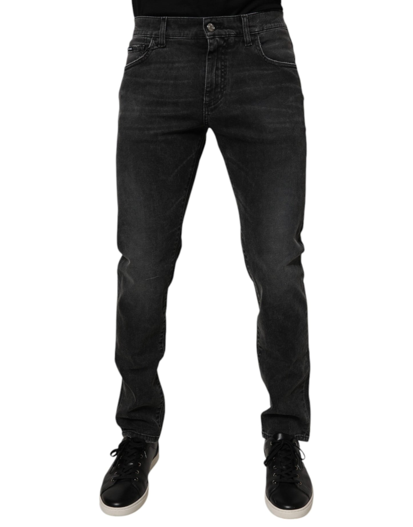 Blugi skinny Dolce & Gabbana negri din bumbac elastic pentru bărbați