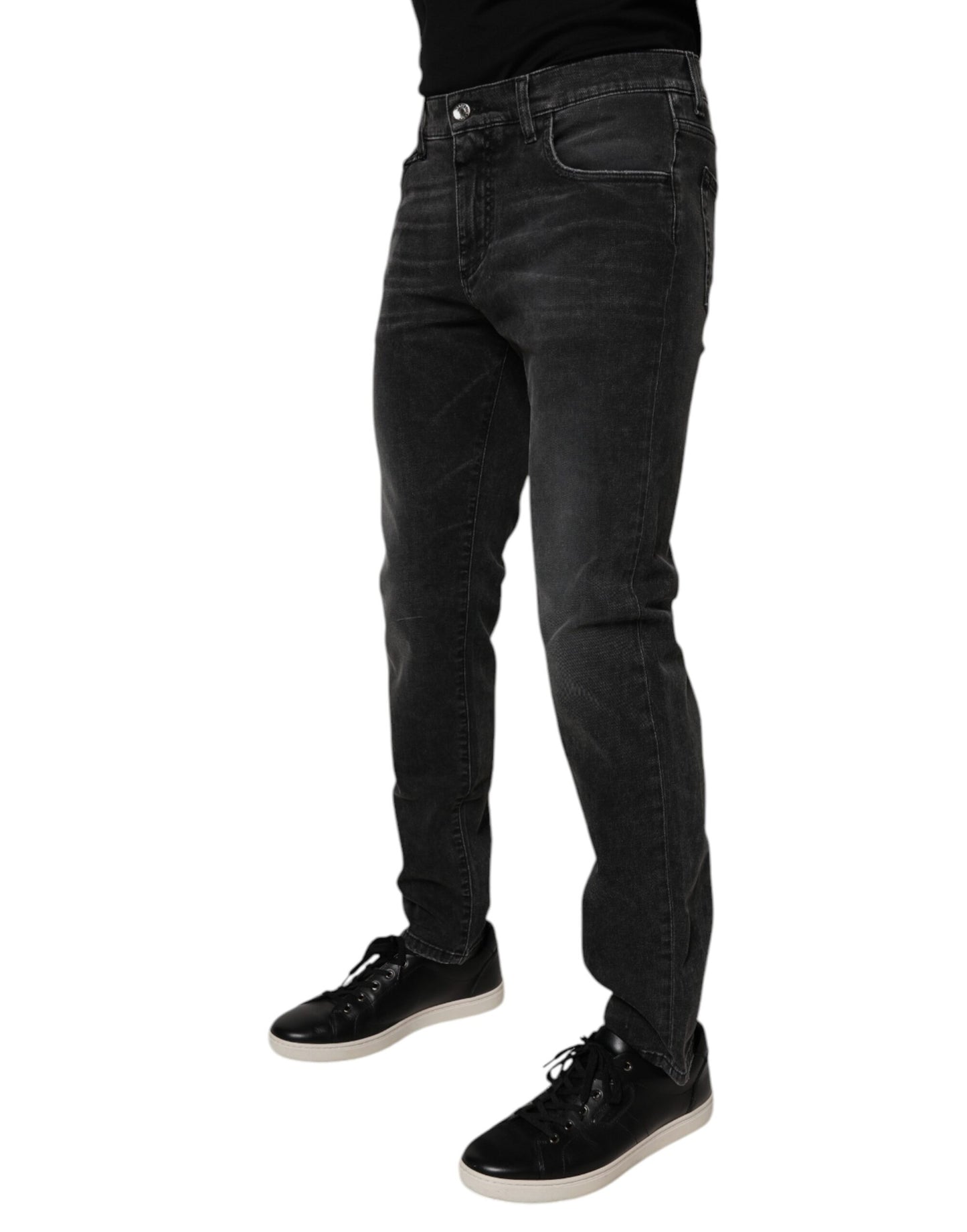 Blugi skinny Dolce & Gabbana negri din bumbac elastic pentru bărbați