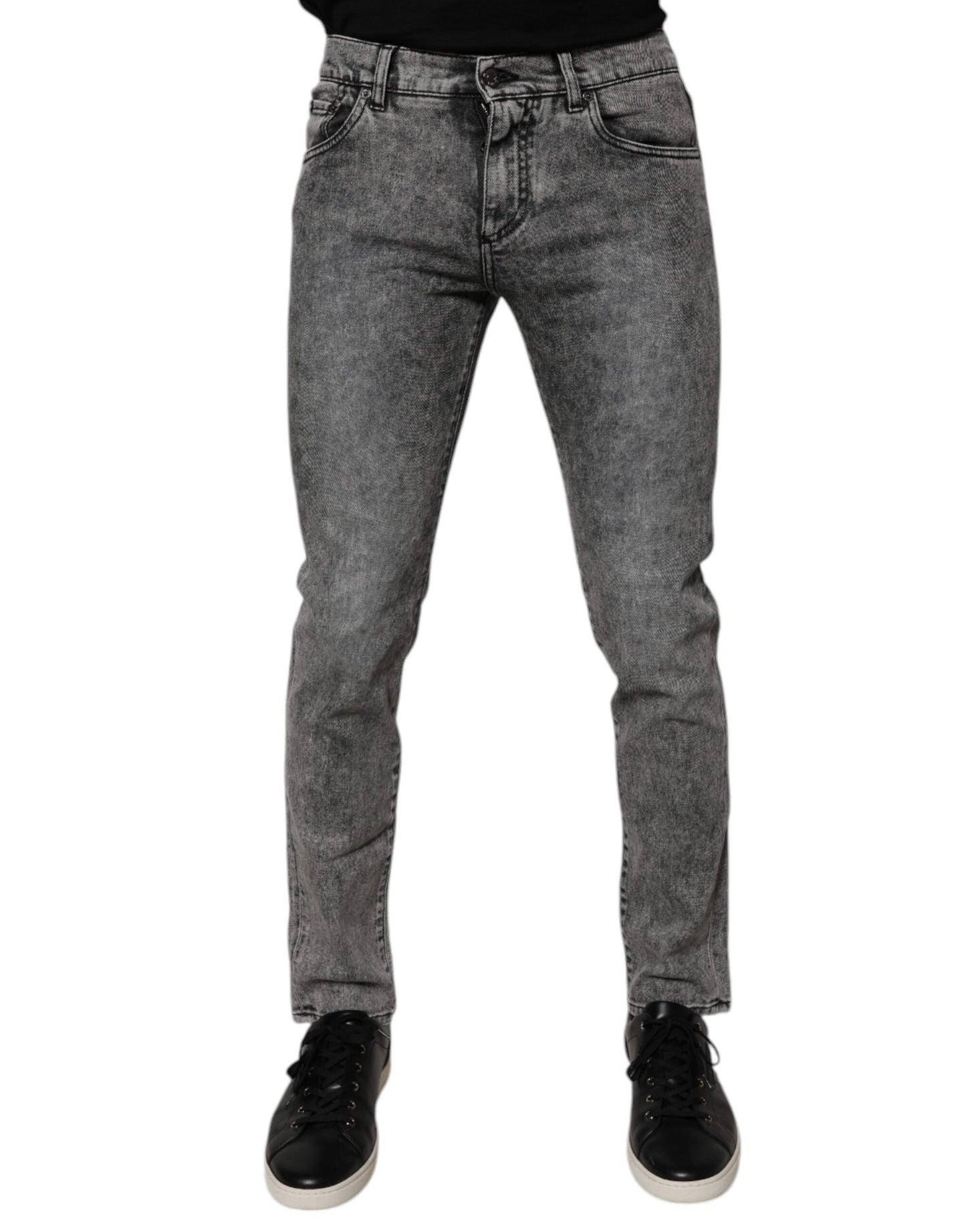 Blugi Dolce & Gabbana gri închis din bumbac spălat, croială slim fit