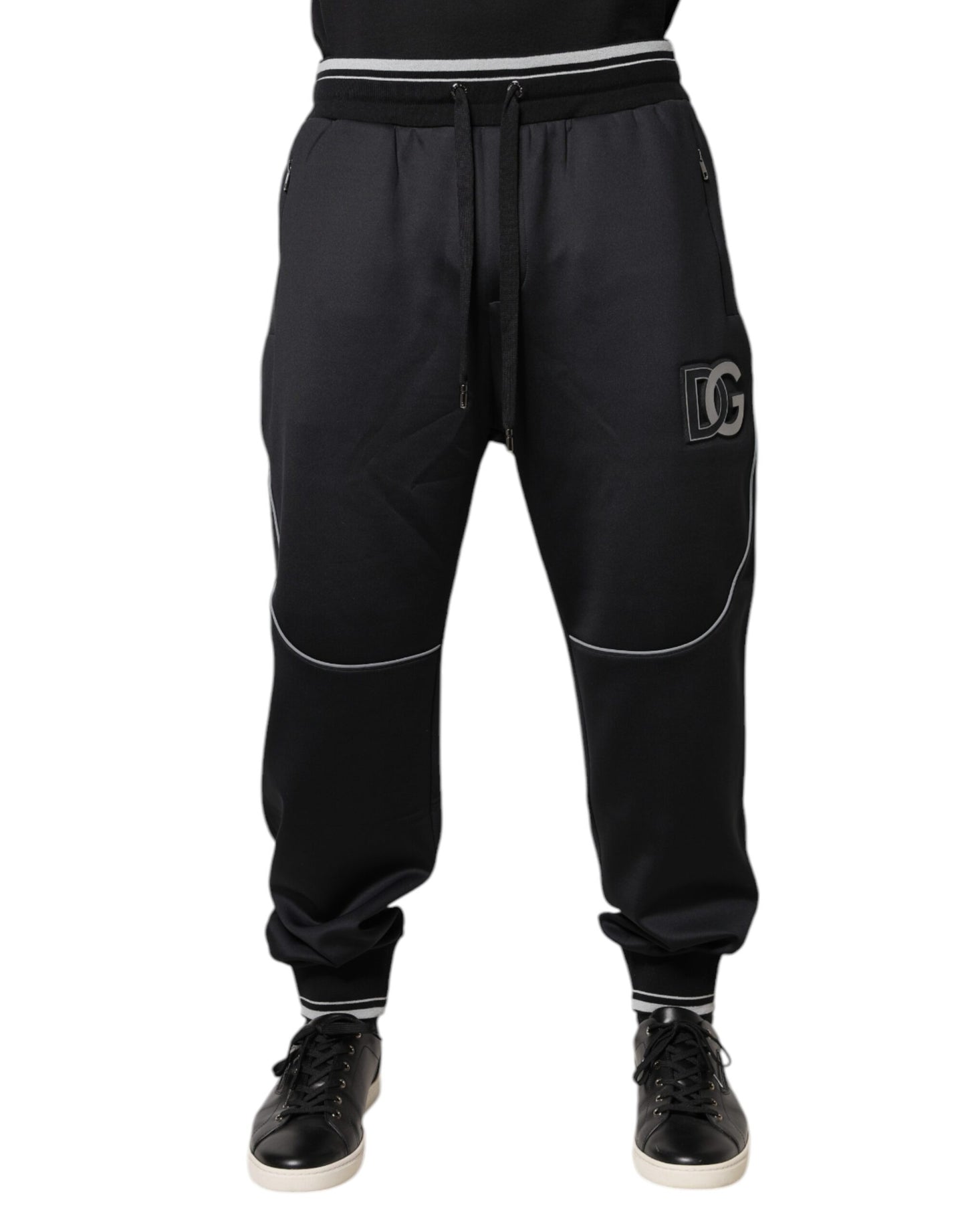 Pantaloni jogger Dolce & Gabbana negri din poliester cu logo