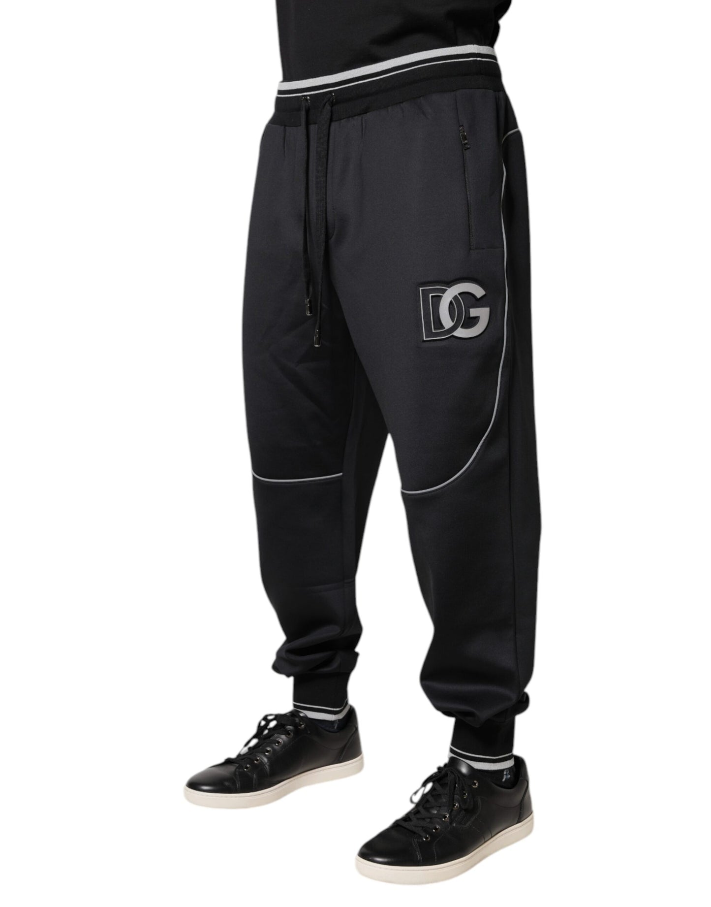 Pantaloni jogger Dolce & Gabbana negri din poliester cu logo