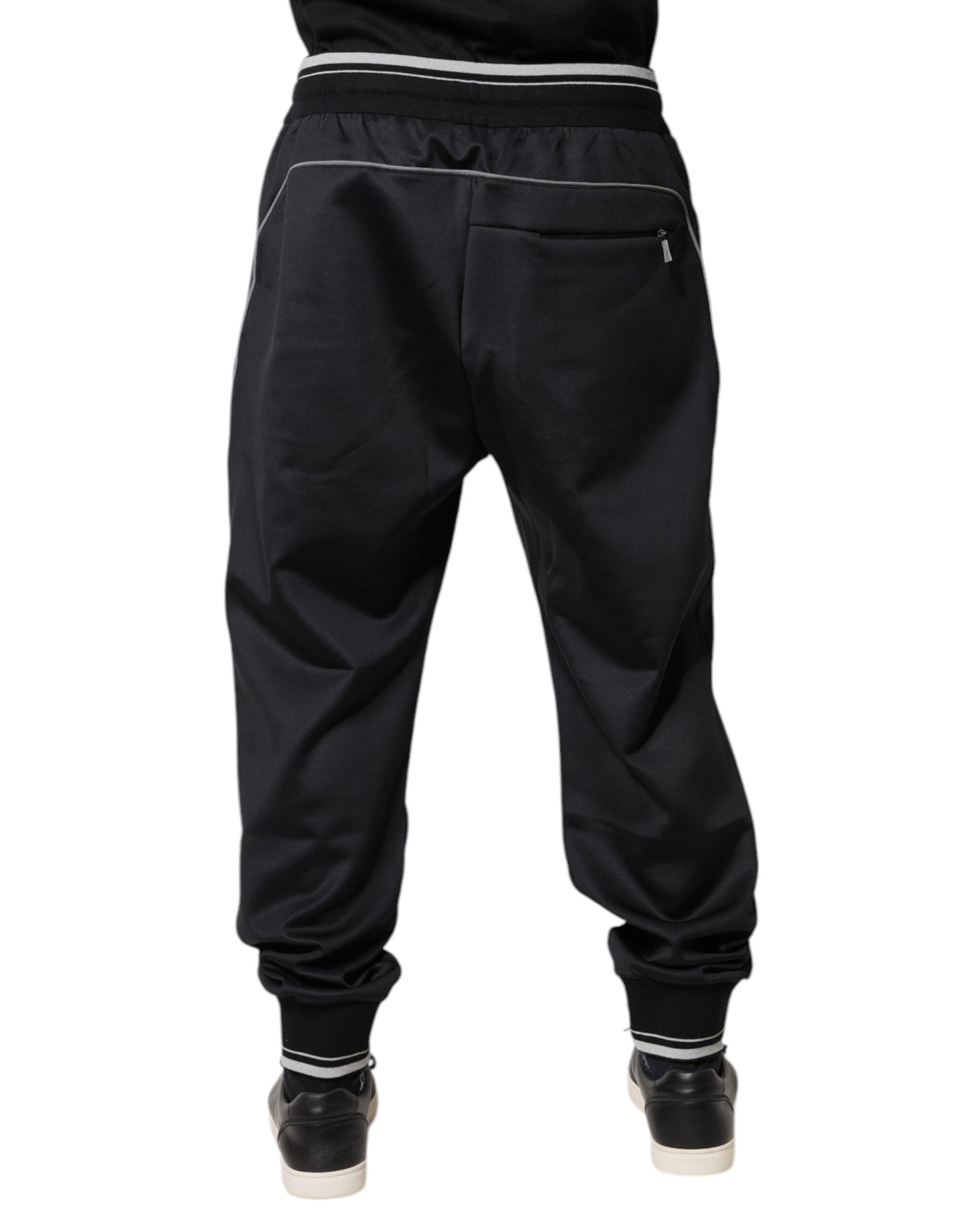 Pantaloni jogger Dolce & Gabbana negri din poliester cu logo