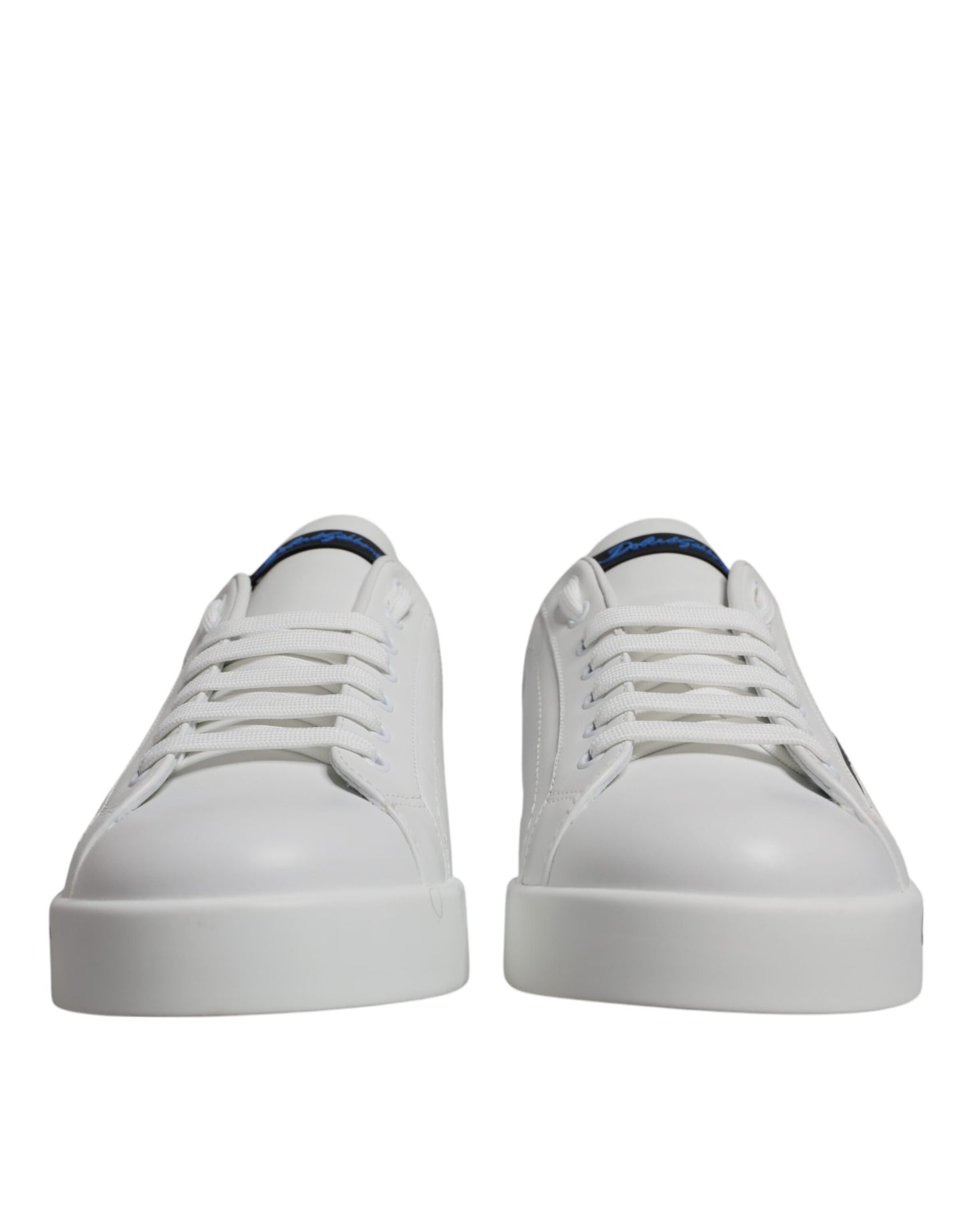 Dolce & Gabbana White Blue Leather Logo Low Top Sneakers Shoes