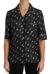 Dolce & Gabbana Black GuitarTrumpet Print Silk Shirt Top