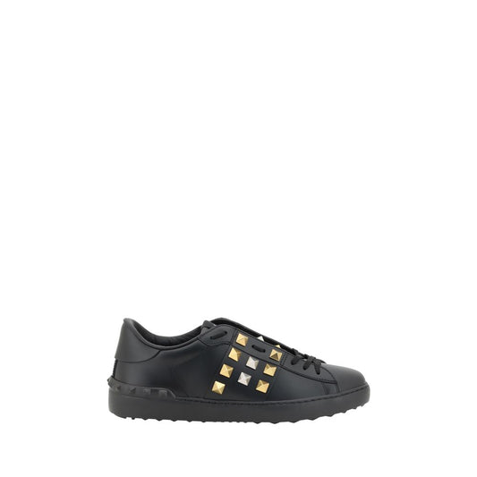 Valentino Garavani Black Calf Leather Bos Taurus Low Top Sneakers