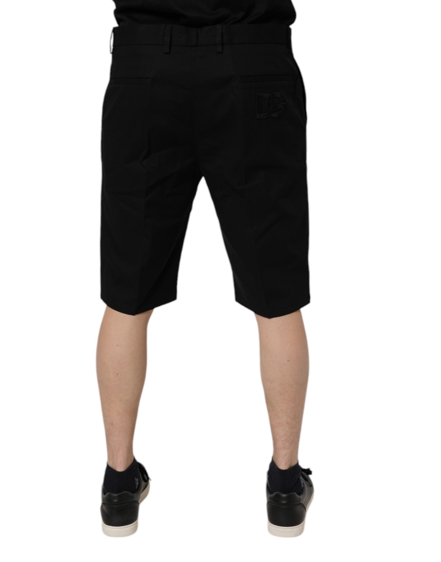 Dolce & Gabbana Black Cotton Stretch Mid Waist Bermuda Shorts