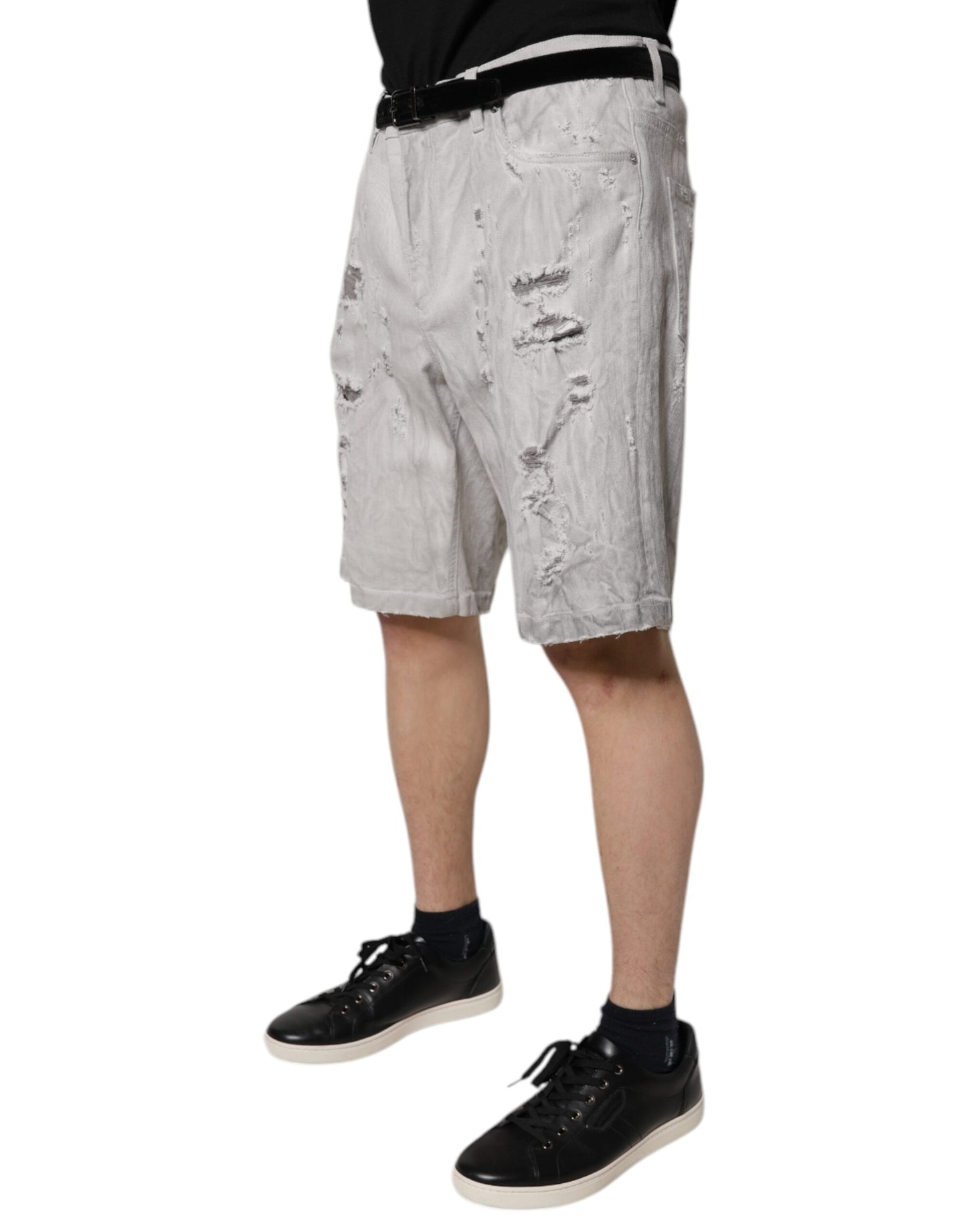 Pantaloni scurți Dolce & Gabbana Gri deschis, model Bermuda, din denim, pentru bărbați, model Tattered
