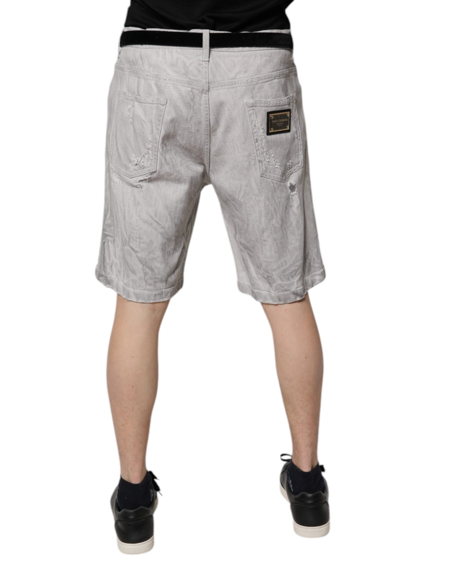Pantaloni scurți Dolce & Gabbana Gri deschis, model Bermuda, din denim, pentru bărbați, model Tattered