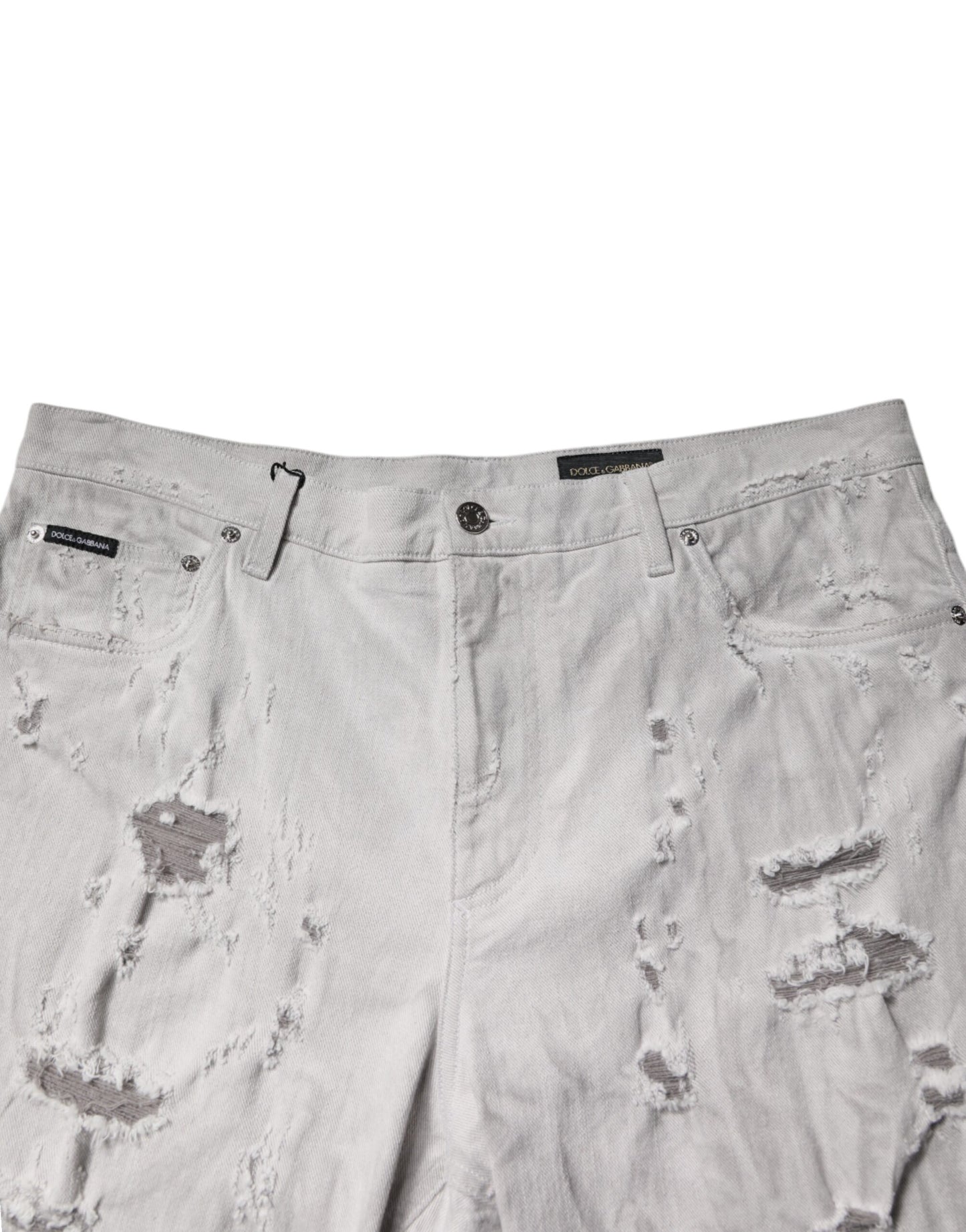 Pantaloni scurți Dolce & Gabbana Gri deschis, model Bermuda, din denim, pentru bărbați, model Tattered