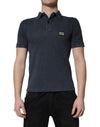 Tricou polo Dolce & Gabbana albastru închis cu logo-ul plăcuței din bumbac pentru bărbați