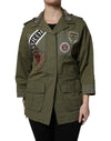 Dolce & Gabbana Military Green Queen Embellished Coat Jacket