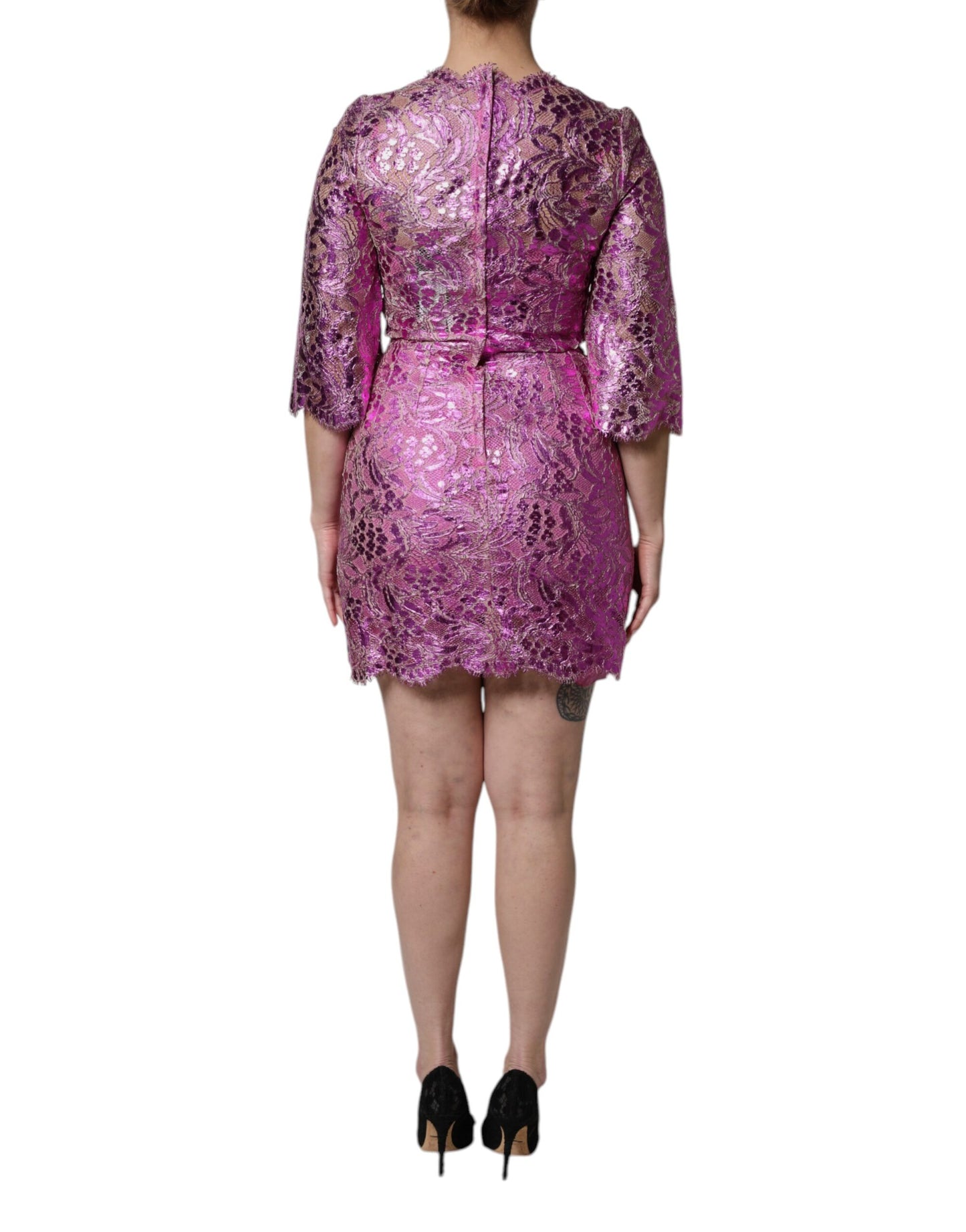 Dolce & Gabbana Metallic Fuchsia Floral Sheath Mini Dress