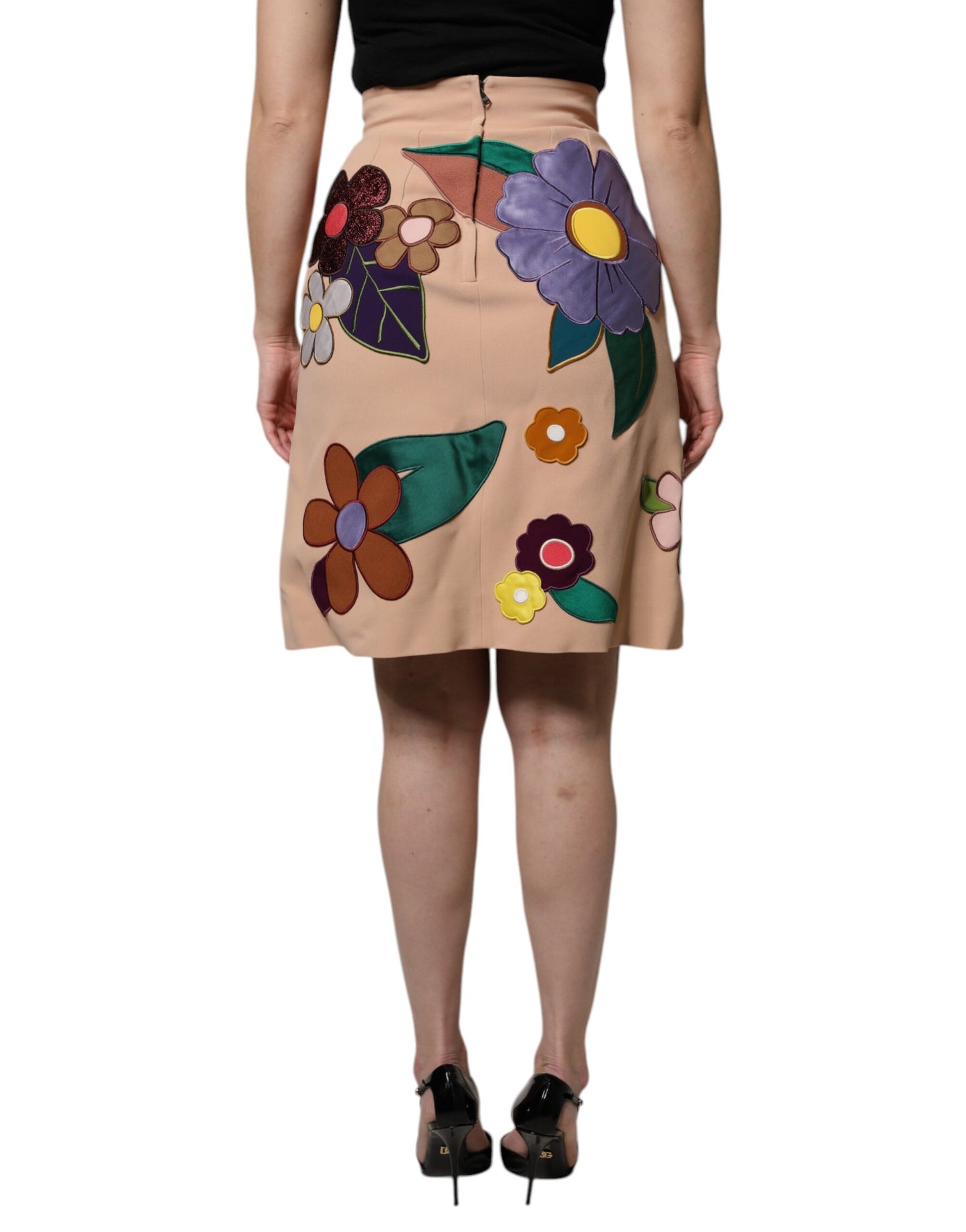 Fustă creion cu talie înaltă și imprimeu floral bej Dolce & Gabbana