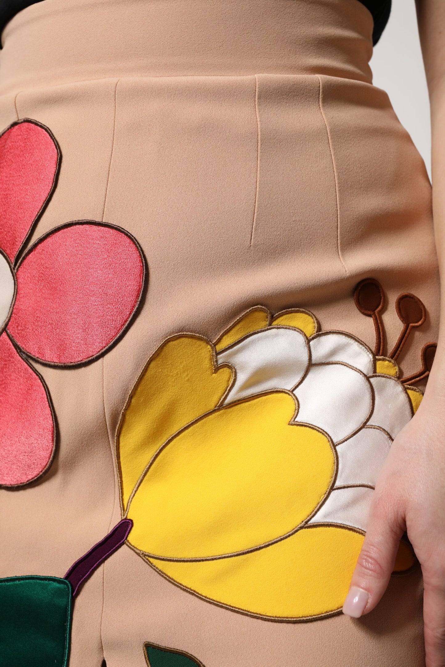 Fustă creion cu talie înaltă și imprimeu floral bej Dolce & Gabbana