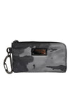 Dolce & Gabbana Black Gray Camouflage Logo Plaque Keyring Pouch Bag