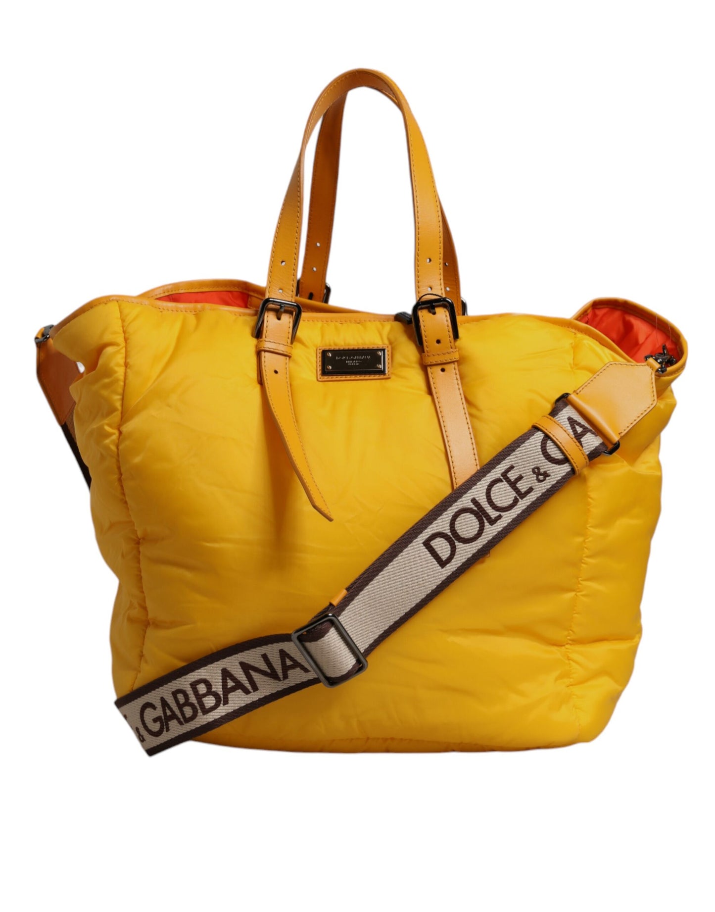 Dolce & Gabbana Yellow Orange Nylon Logo Plaque Hand Shoulder Duffle Bag