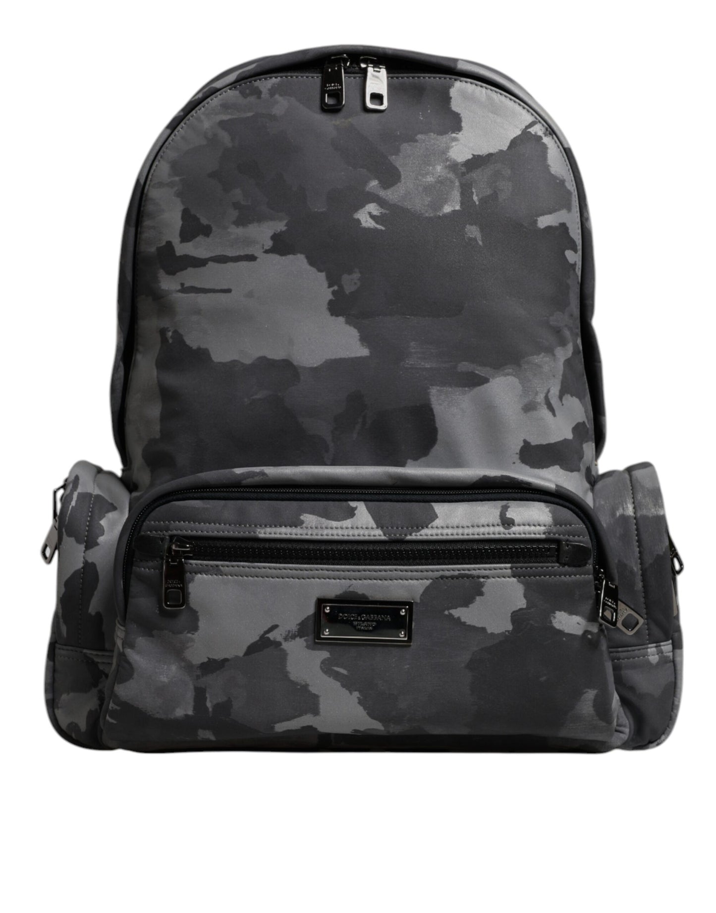 Dolce & Gabbana Gray Cotton Camouflage Logo Plaque Backpack Bag