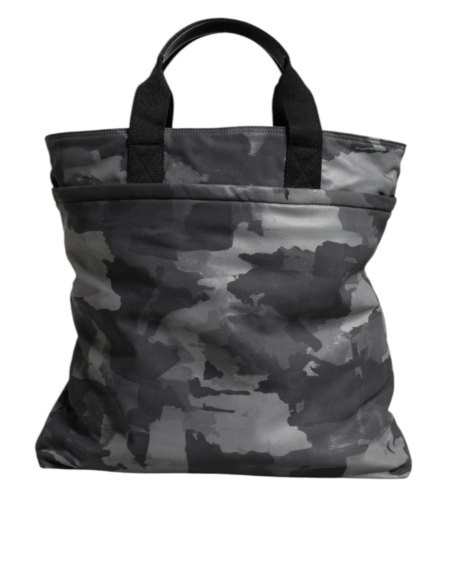 Geantă Dolce & Gabbana neagră cu curea de umăr și placă cu logo camuflaj