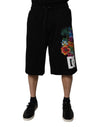 Pantaloni scurți Dolce & Gabbana negri din bumbac cu imprimeu floral și logo Bermuda