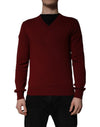 Pulover Dolce & Gabbana Maroon Cashmere cu decolteu în V pentru bărbați