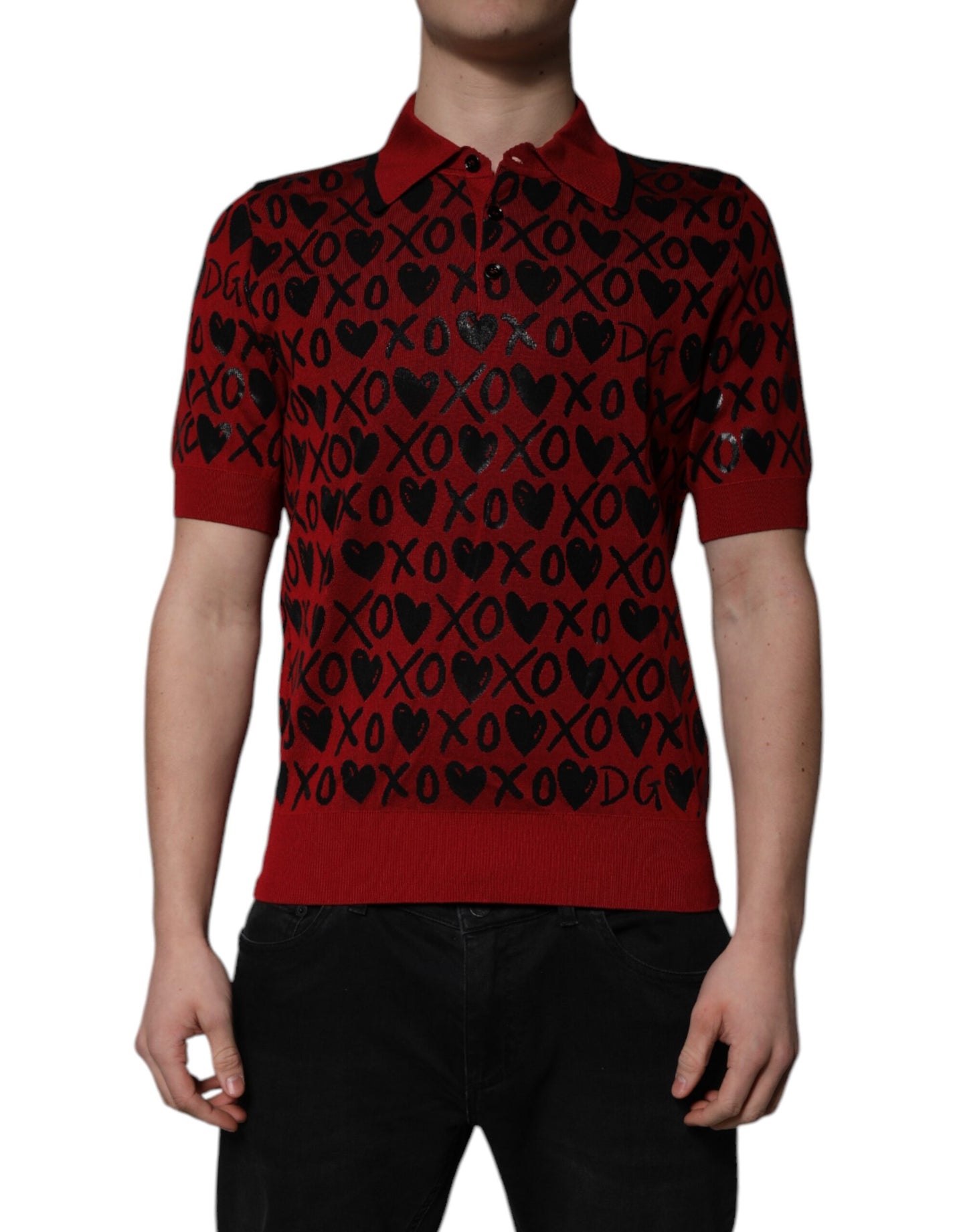 Tricou polo Dolce & Gabbana roșu din bumbac cu guler XOXO