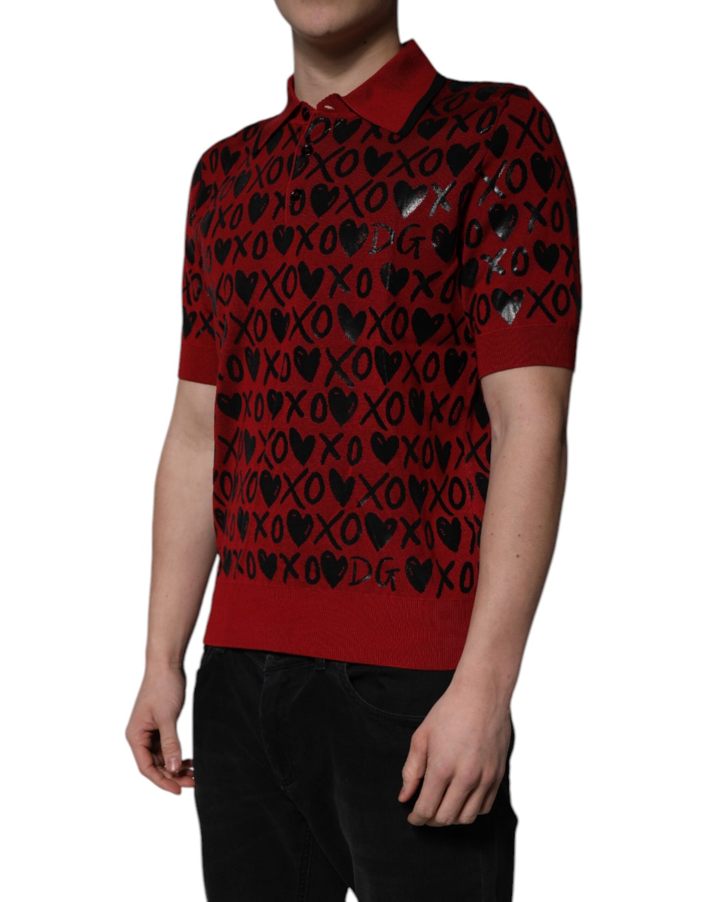 Tricou polo Dolce & Gabbana roșu din bumbac cu guler XOXO