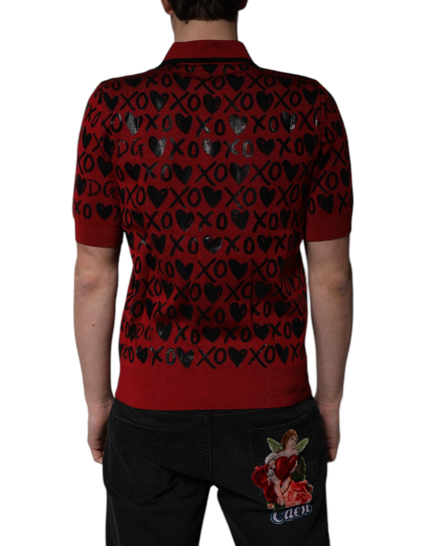 Tricou polo Dolce & Gabbana roșu din bumbac cu guler XOXO