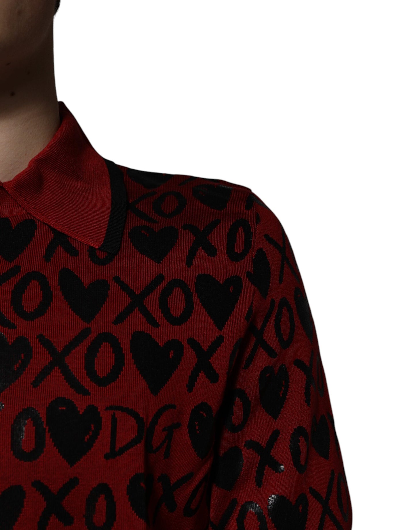 Tricou polo Dolce & Gabbana roșu din bumbac cu guler XOXO