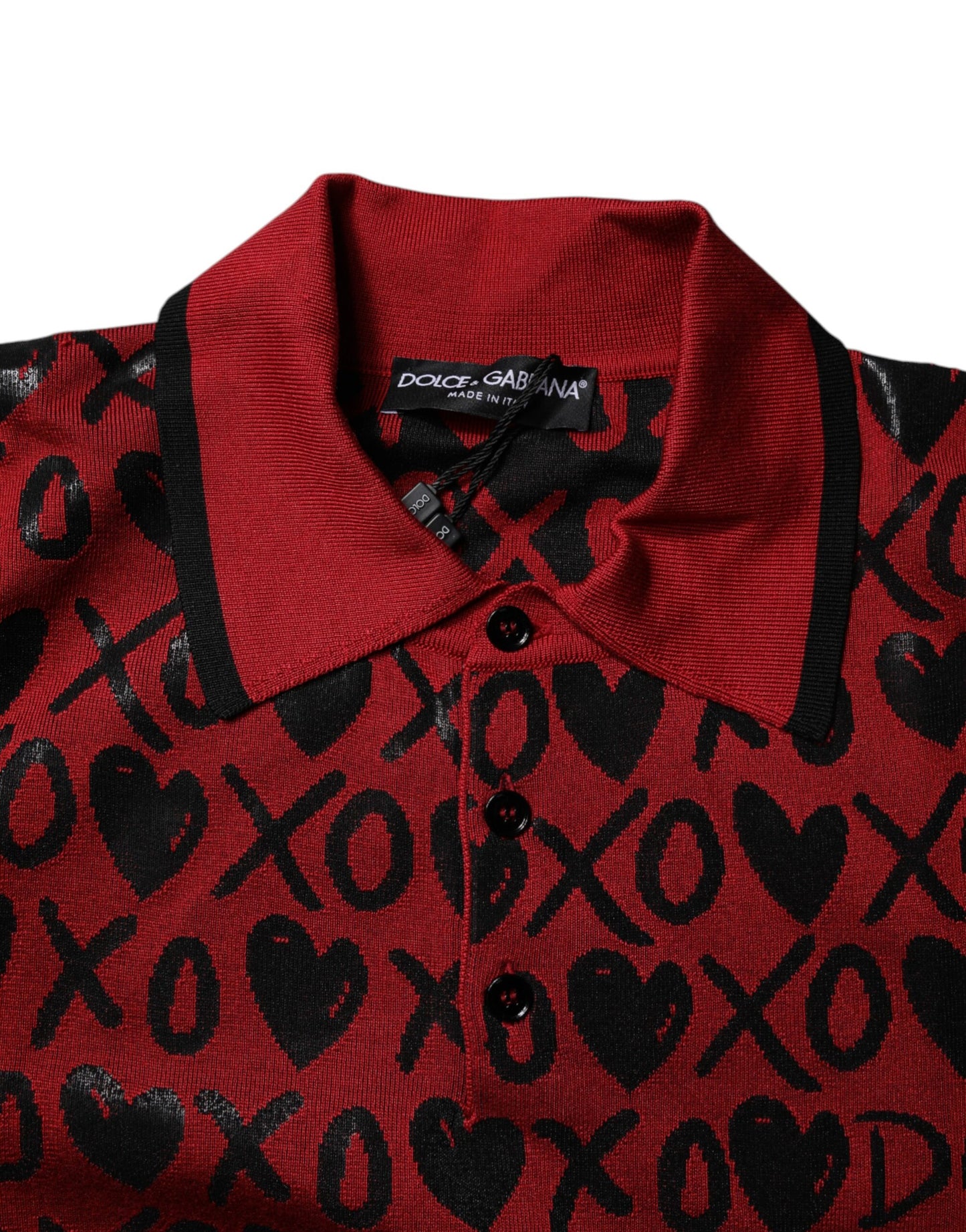 Tricou polo Dolce & Gabbana roșu din bumbac cu guler XOXO
