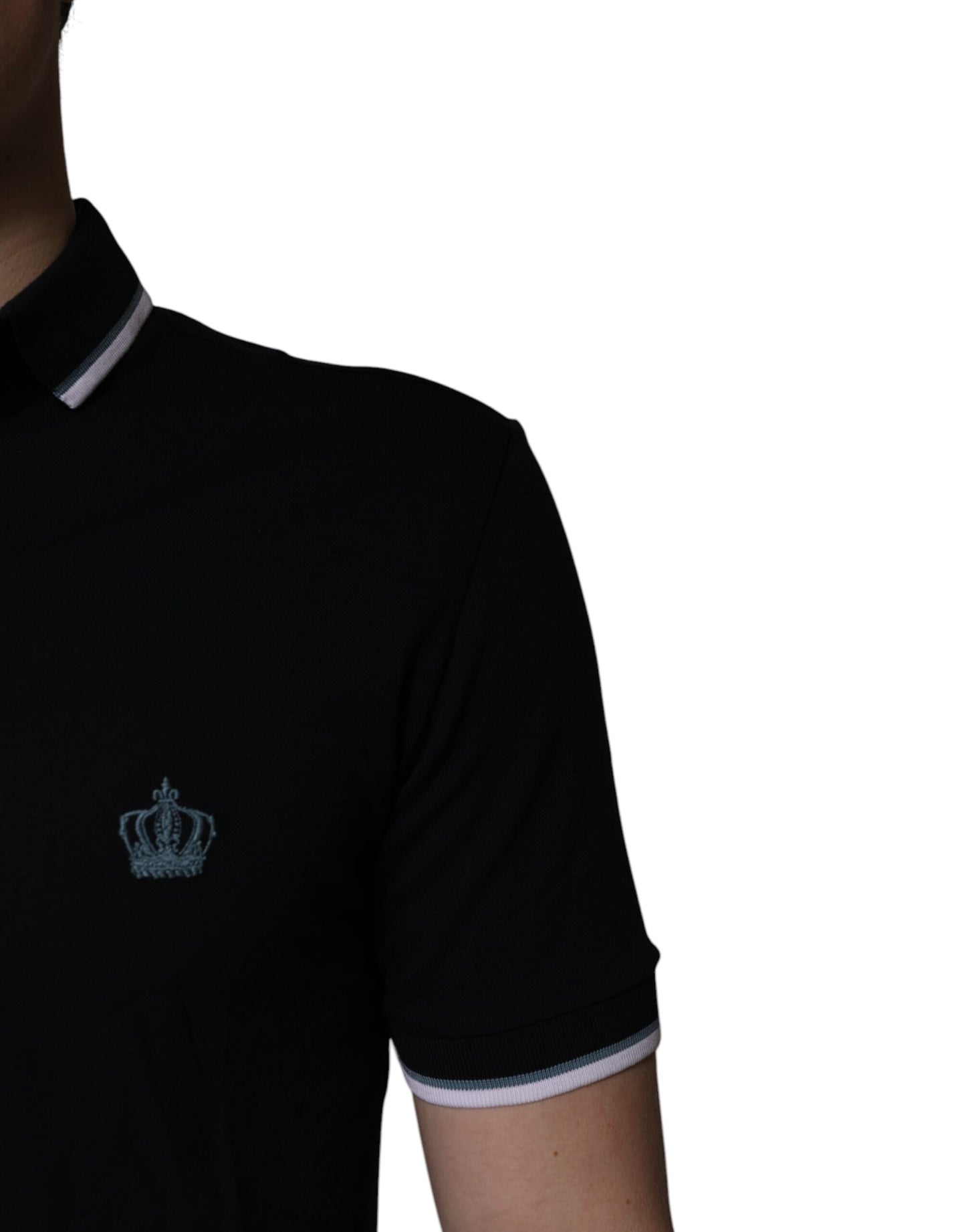 Tricou polo Dolce & Gabbana negru din bumbac cu guler crown